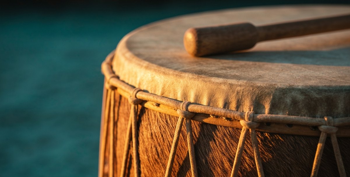 Traditional drum representing the ravanne of Mauritius